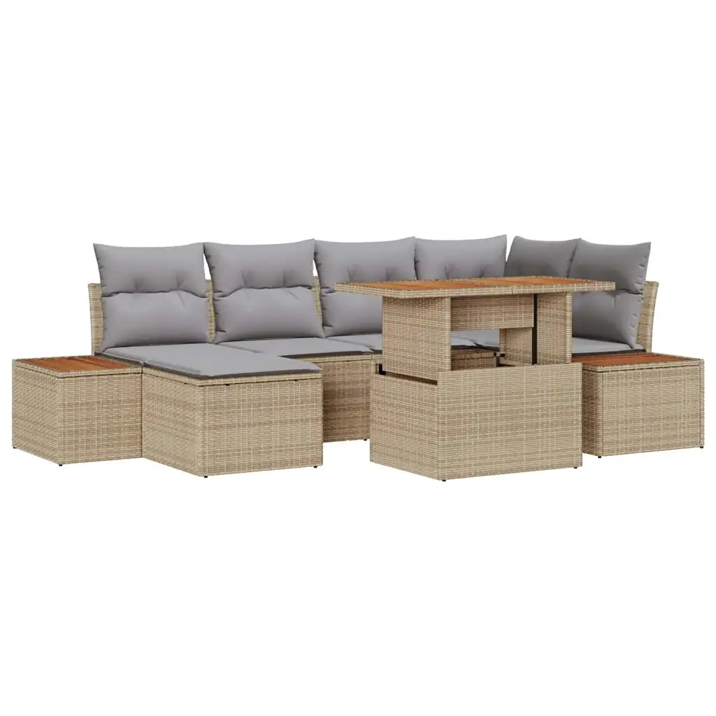 Set da Pranzo per Giardino con cuscino 7 pcs Beige e grigio