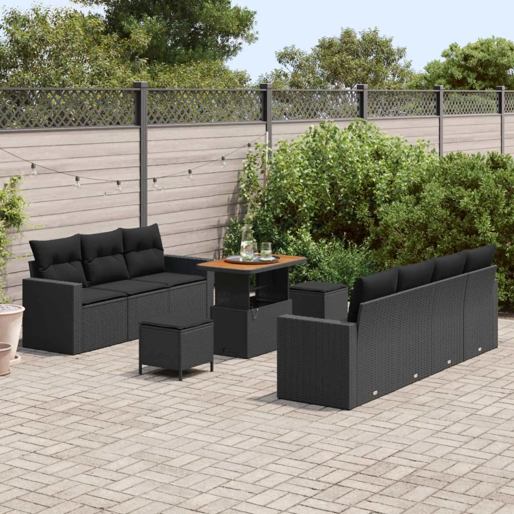 Set Divano da Giardino con cuscino 10 pcs Nero 3363529