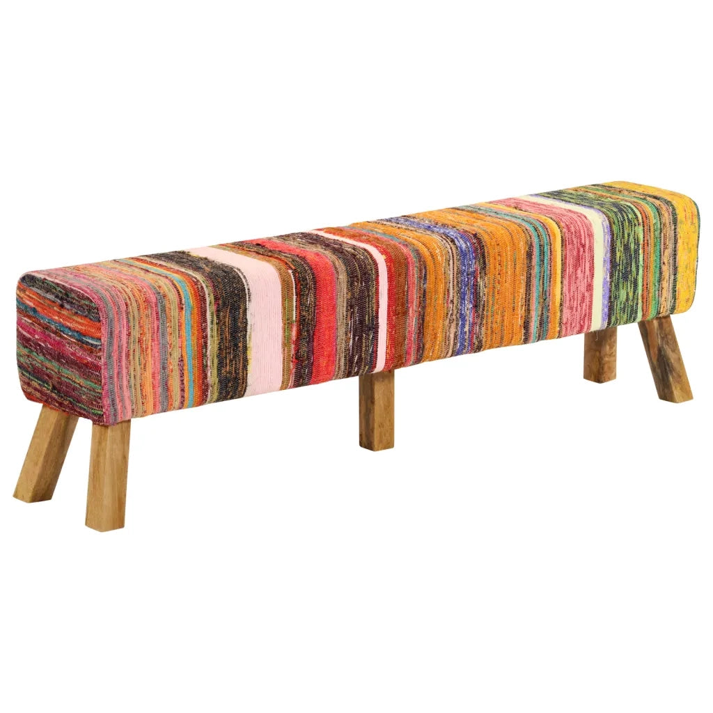 Panca Multicolore 160 cm Tessuto Chindi e Legno Massello Mango 359636