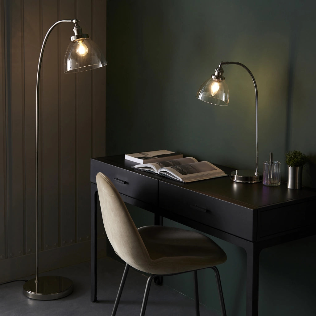 Lampada da terra industriale nichel vetro E27 Endon