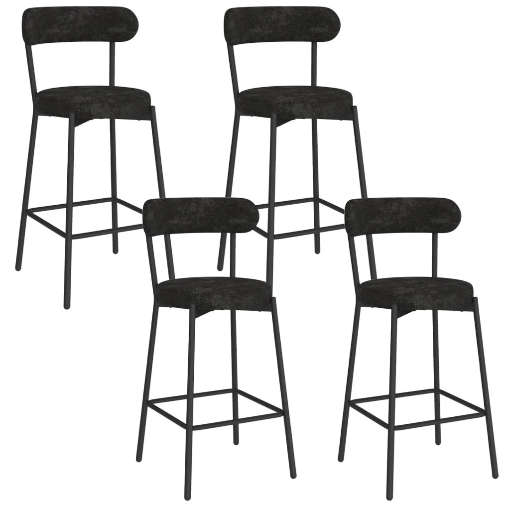 IDMarket - Set di 4 sgabelli da bar MIKI con schienale curvo in tessuto chenille nero e gambe in metallo nero