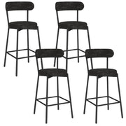 IDMarket - Set di 4 sgabelli da bar MIKI con schienale curvo in tessuto chenille nero e gambe in metallo nero