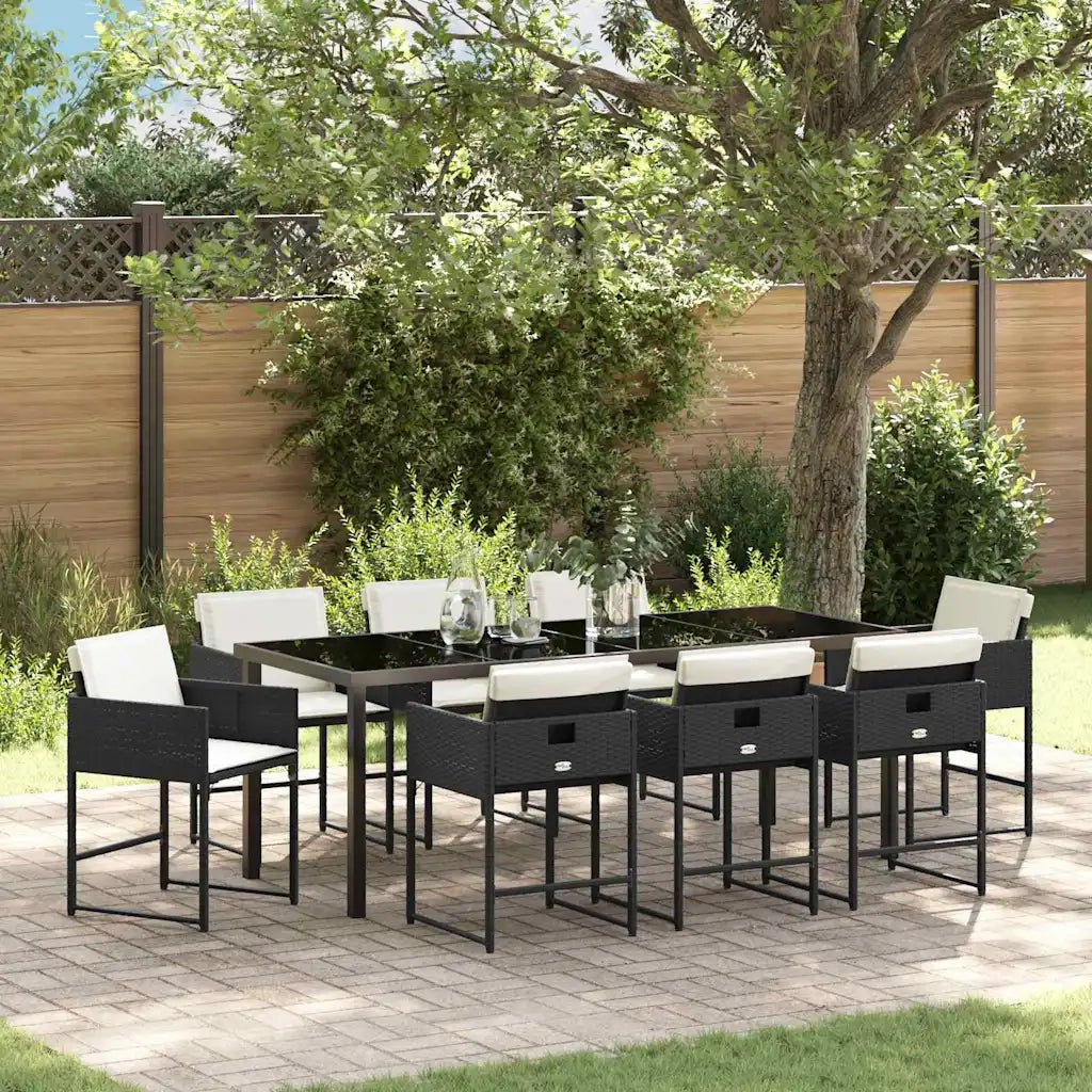 Set da Pranzo per Giardino con cuscino 9 pcs Nero polyrattan 3380007