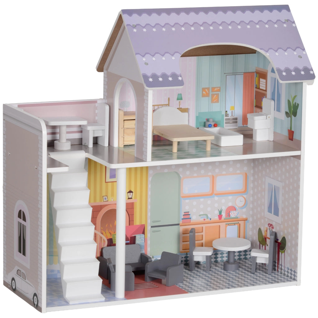 Casetta per Bambini con Balcone 2 Piani e Mobili ¨C Minimal ¨C Multicolore