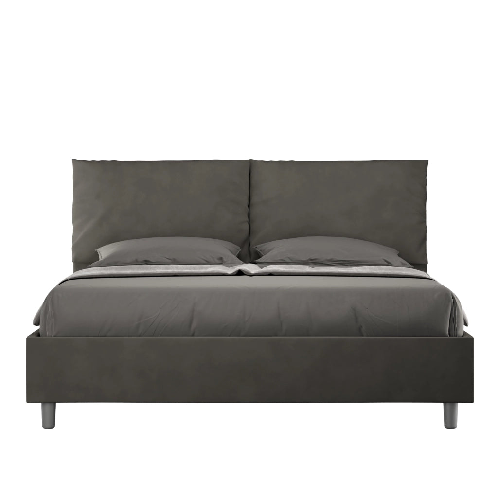 BS COM Letto matrimoniale senza rete imbottito 160x200 microfibra grigio