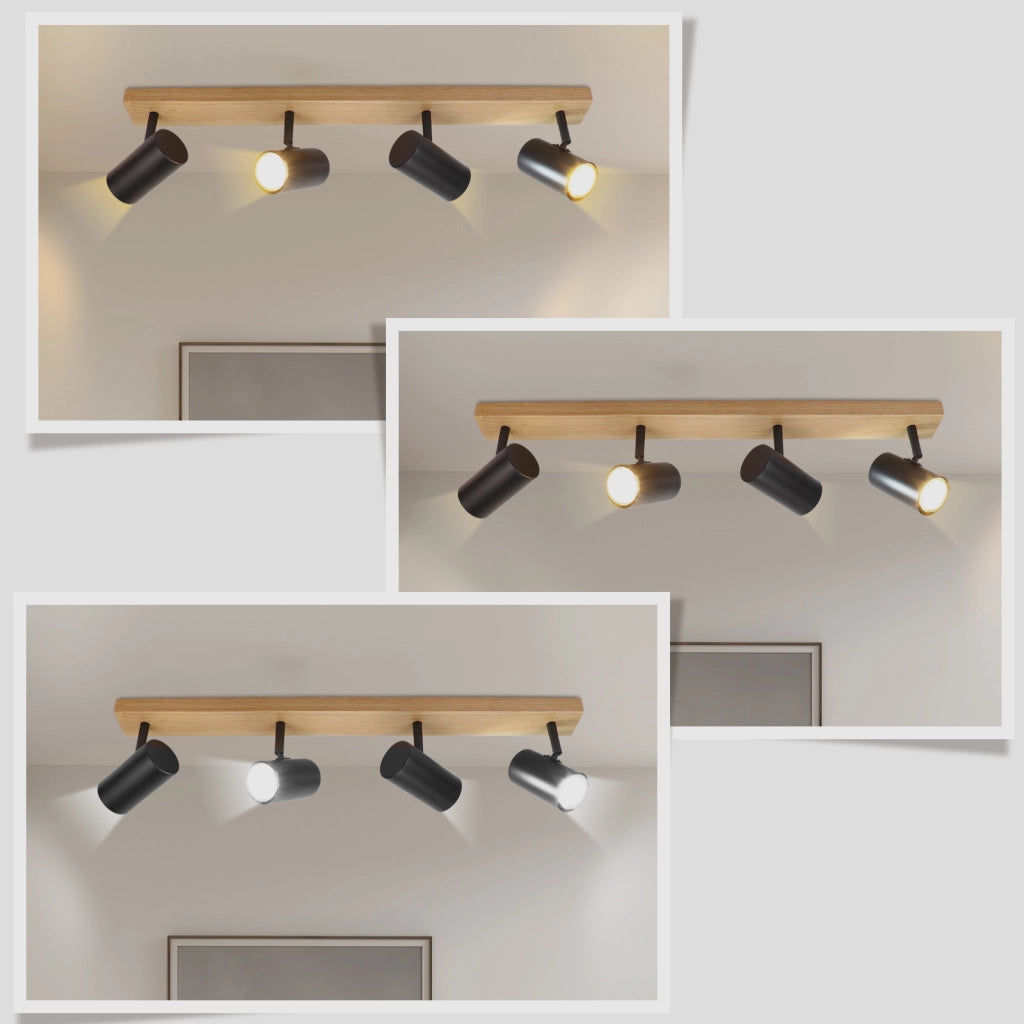 ZMH Lampada da soffitto in legno a 4 luci Lampada da soffitto nera per corridoio camera da letto