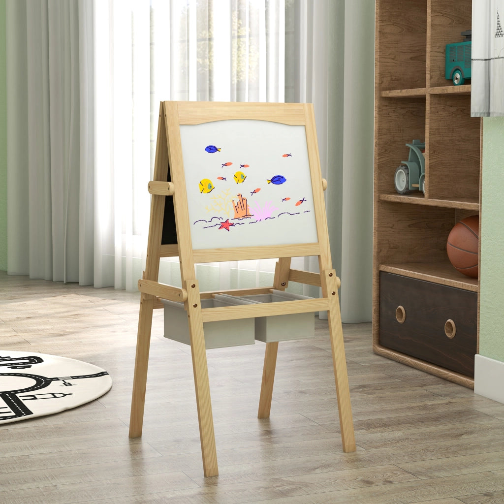 Lavagna Bambini con Cavalletto 3 in 1 e Cestini ¨C zephmum ¨C 58x50.5x109cm Legno