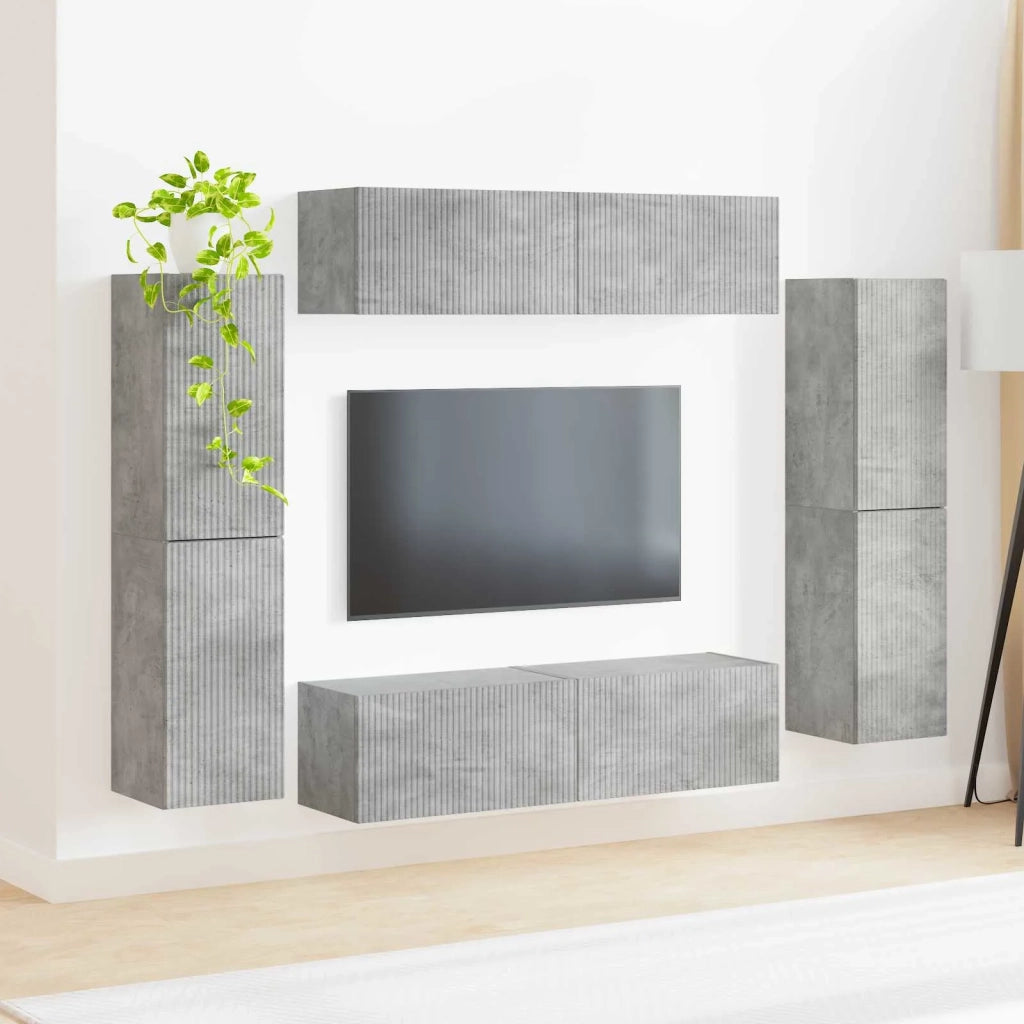 Set mobile TV 8 pcs Grigio cemento Legno multistrato 3409135
