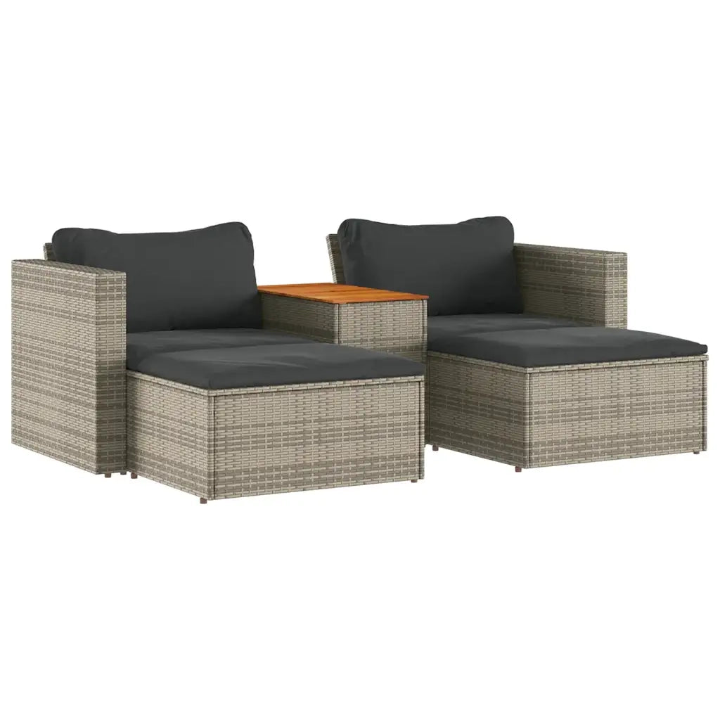 Set Divano Giardino 5 pz con Cuscini Grigio Polyrattan Acacia 365726