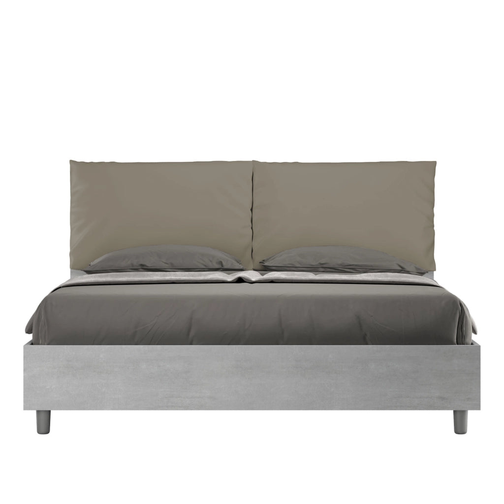 BS COM Letto matrimoniale con rete 160x200 Cemento cuscini similpelle cappuccino