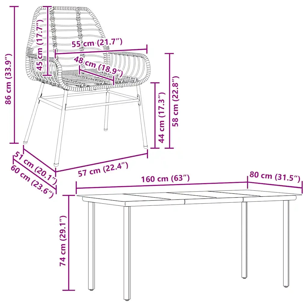 Set da Pranzo da Giardino 5pz Polyrattan Vetro 3334544
