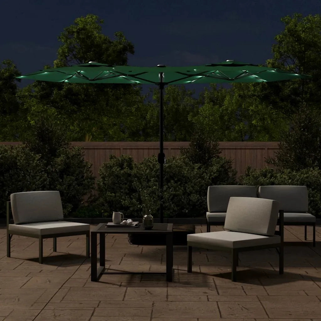 Ombrellone a Doppia Testa con LED Verde 316x145 cm 362970