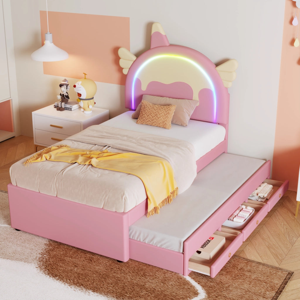 Letto Unicorn Kids 90x200cm con letto a trazione in rosa