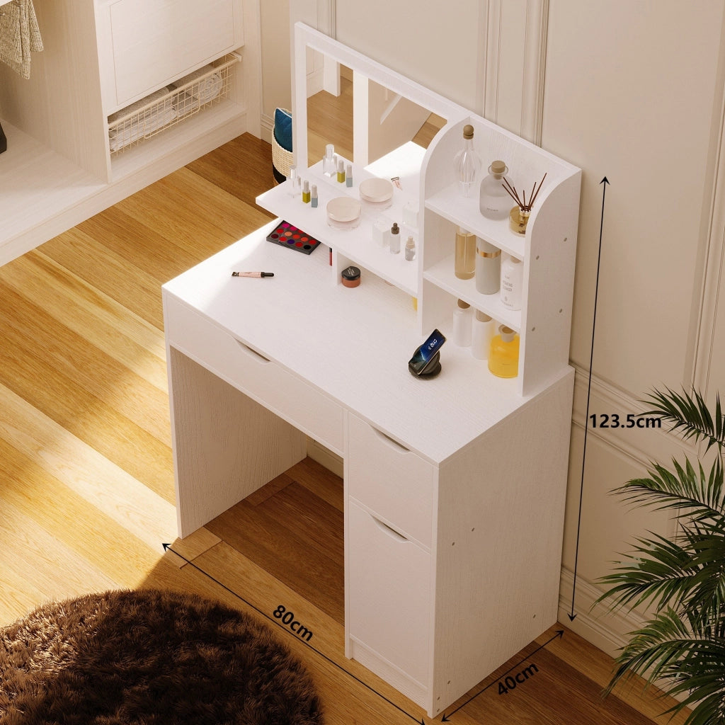 Moderna toeletta bianca con cassetti e specchio in stile scandinavo