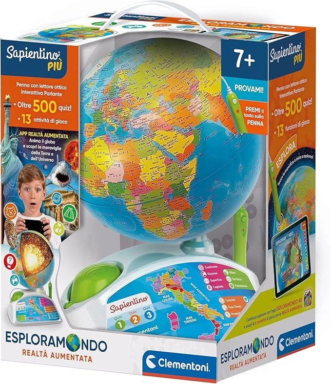 Sapientino Esploramondo Realta Aumentata, Mappamondo Educativo per Bambini , Globo Educativo con Penna Interattiva e App