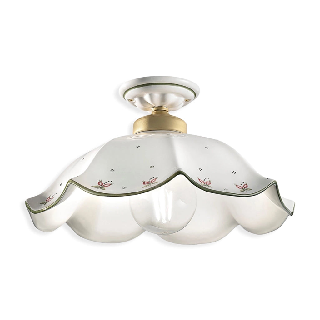 Plafoniera Classica Belluno Ceramica E Ottone Satinato Decorato 1 Luce E27