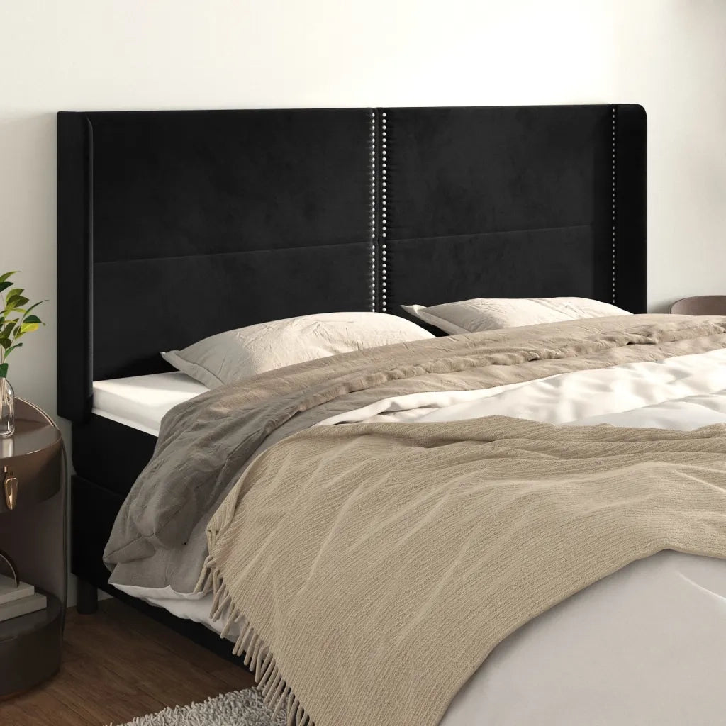 Testiera | Testata ad Orecchio Nera 203x16x118/128 cm in Velluto