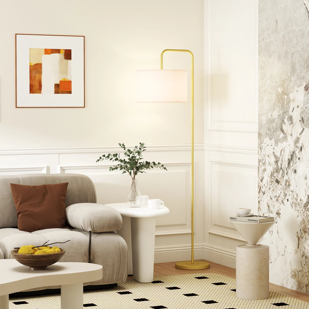Lampada da Terra Moderna ¨C Minimal ¨C Bianco e Dorato 64x38x163.5 cm