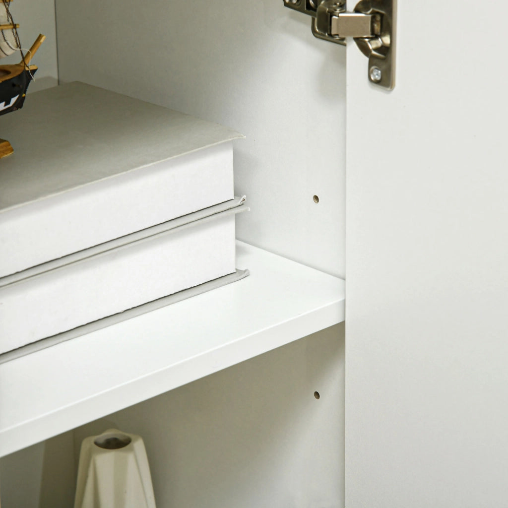 Credenza Moderna con 2 Ante e 3 Cassetti ¨C Minimal ¨C Bianco Legno Pino 90x32x80