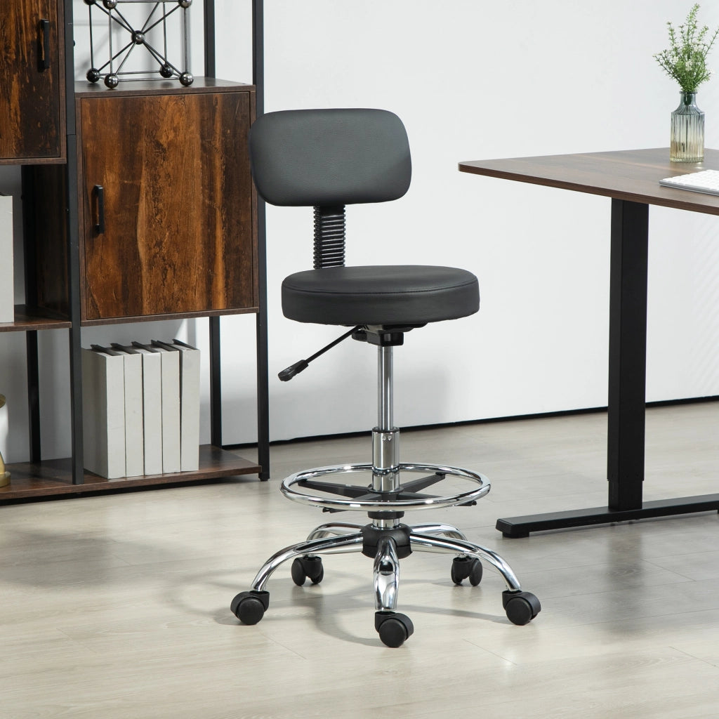 Sgabello con Ruote e Schienale Regolabile ¨C zephmum ¨C Nero