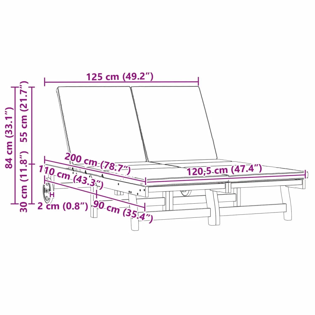 Lettino da sole Marrone 125 x 200 x 84 cm 3325188