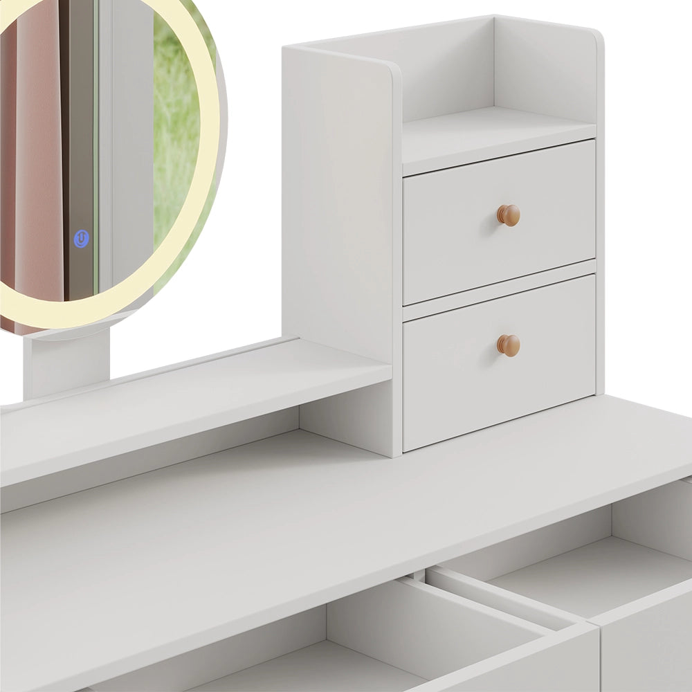 Vicco Tavolo da toeletta Bianco 100 cm con specchio LED e sgabello
