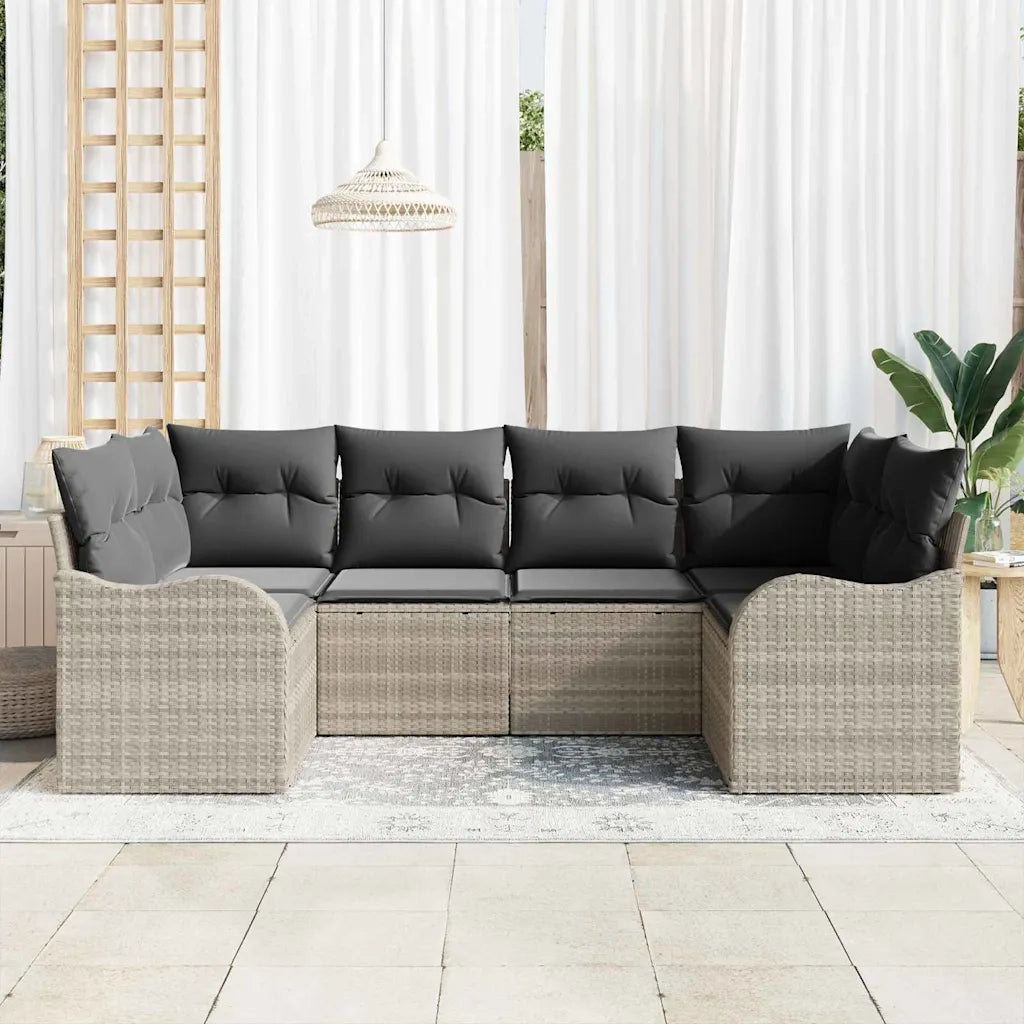 Set Divano da Giardino 6 pcs Grigio chiaro Poly Rattan