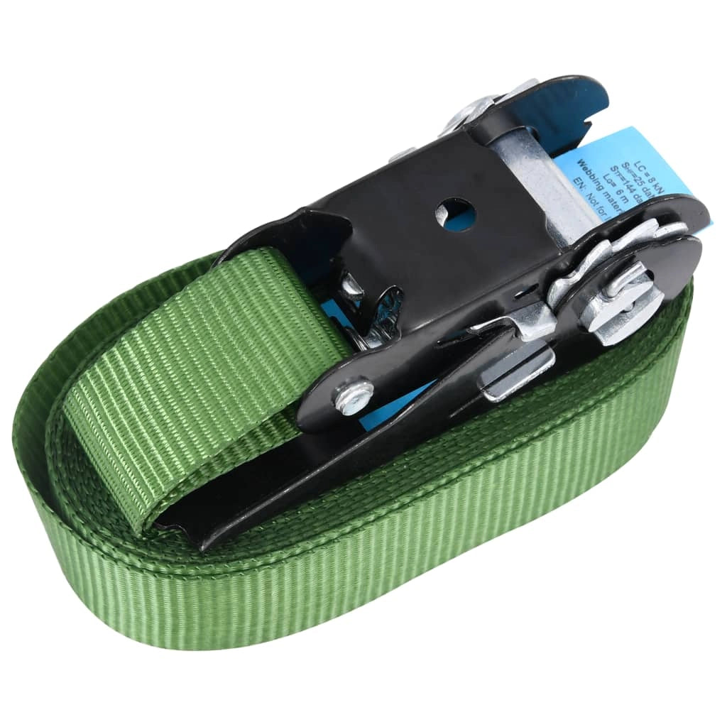 Confezione da 20 cinghie di fissaggio a cricchetto per trasporto stoccaggio cinghie per rimorchi e fissaggio di motociclette e automobili. 800 daN 6 m verde 02_0003547