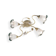 Plafoniera Classica Siena Metallo E Ceramica Bianco Sfumato Oro 4 Luci E14