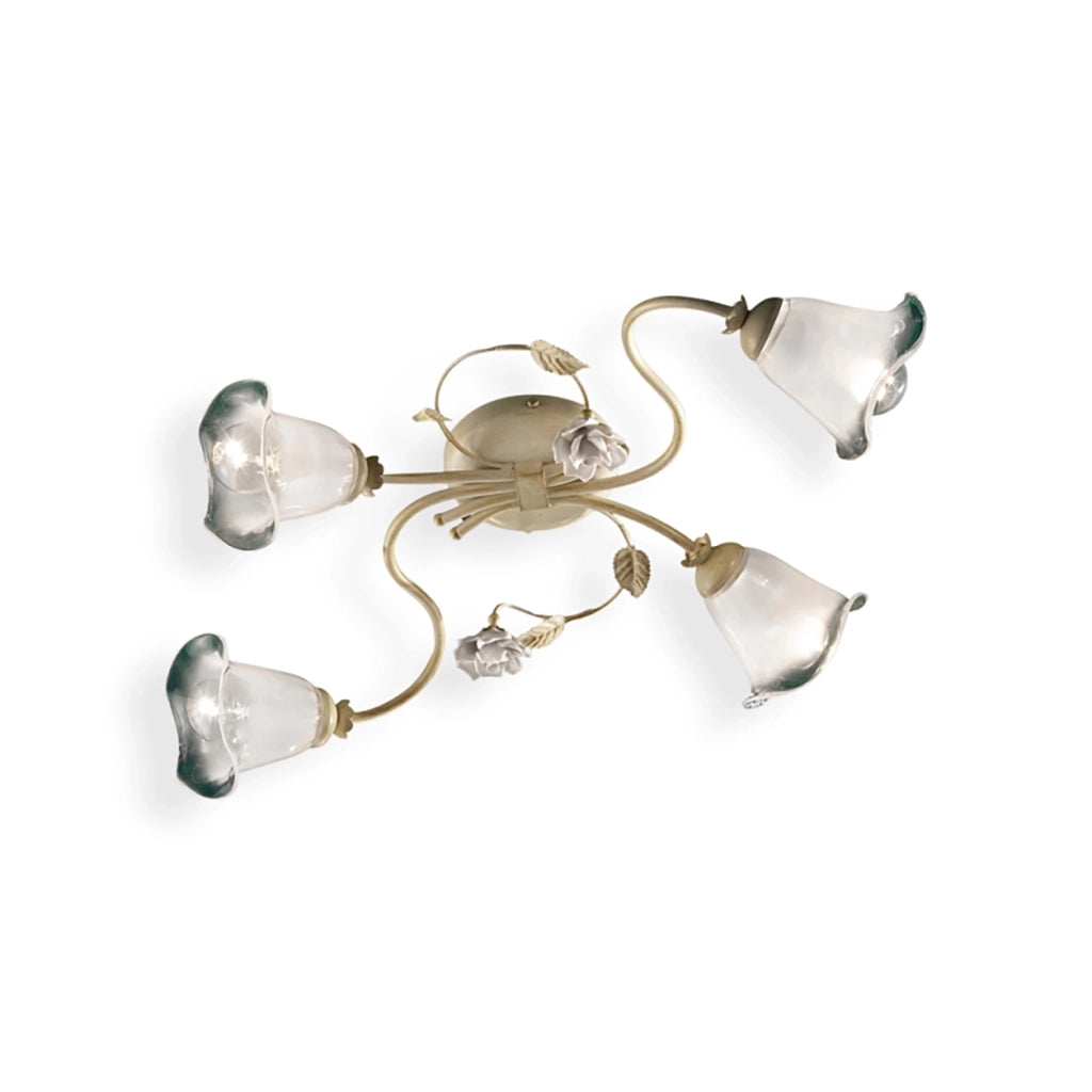 Plafoniera Classica Siena Metallo E Ceramica Bianco Sfumato Oro 4 Luci E14