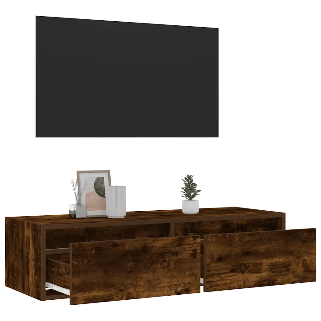 Mobile Porta TV con Luci LED-Mobile per TV-Credenza TV Rovere Fumo 100X35,5x25 cm