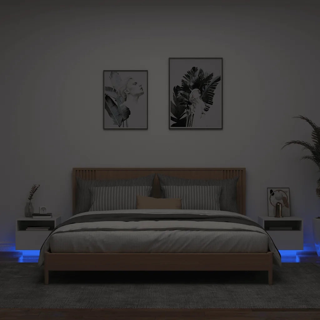 Set di 2 Comodini | Armadio da Notte | Mobiletto da notte con Luci LED Bianchi 40x39x37 cm