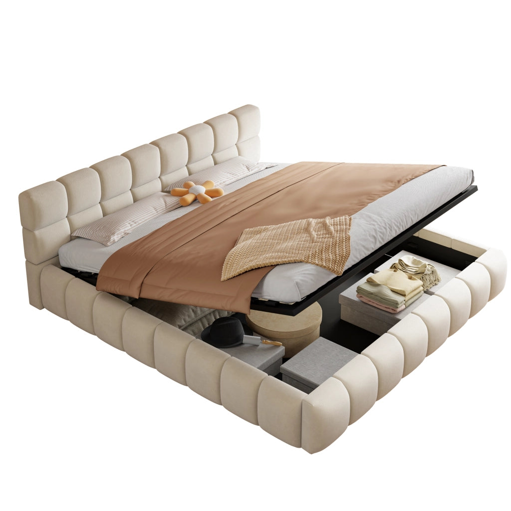 Letto imbottito 180x200 LED idraulico velluto beige