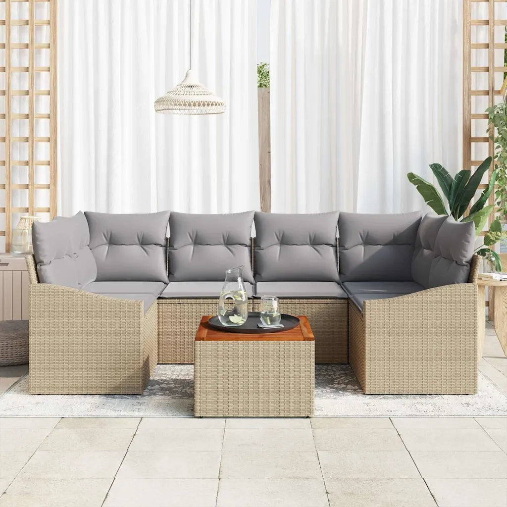 Set Divano da Giardino 7 pcs Beige e Grigio Chiaro polyrattan 3356453