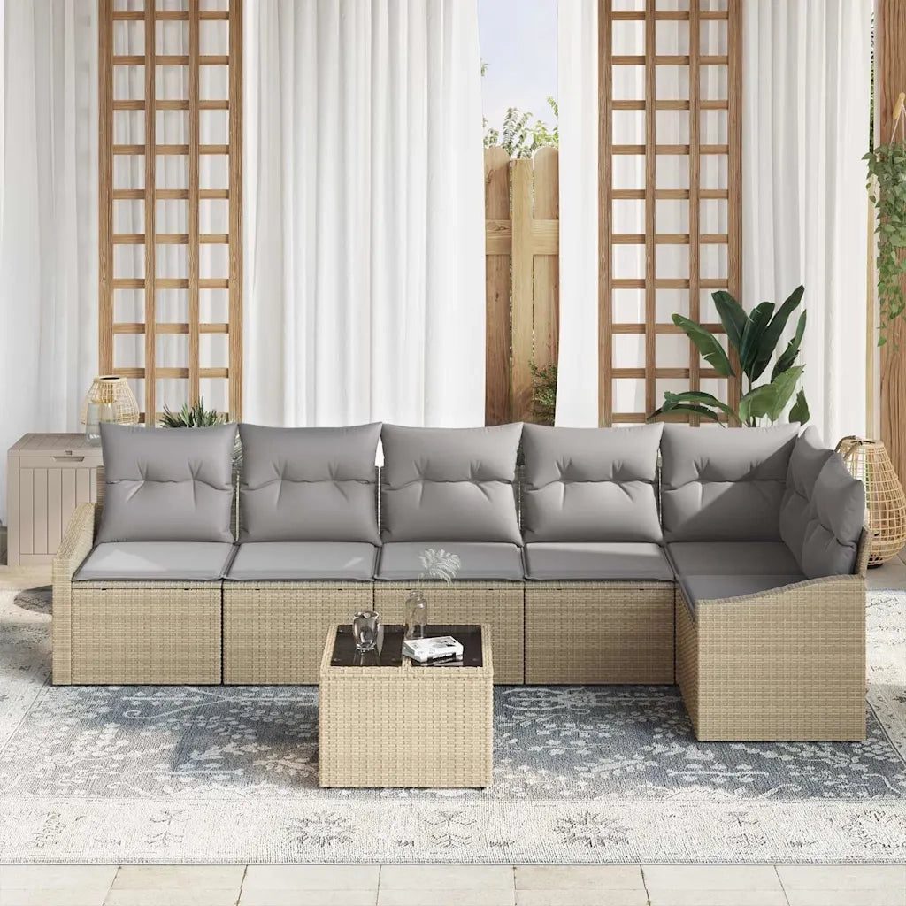 Set di divani con cuscino 7 pcs Beige polyrattan 3346750