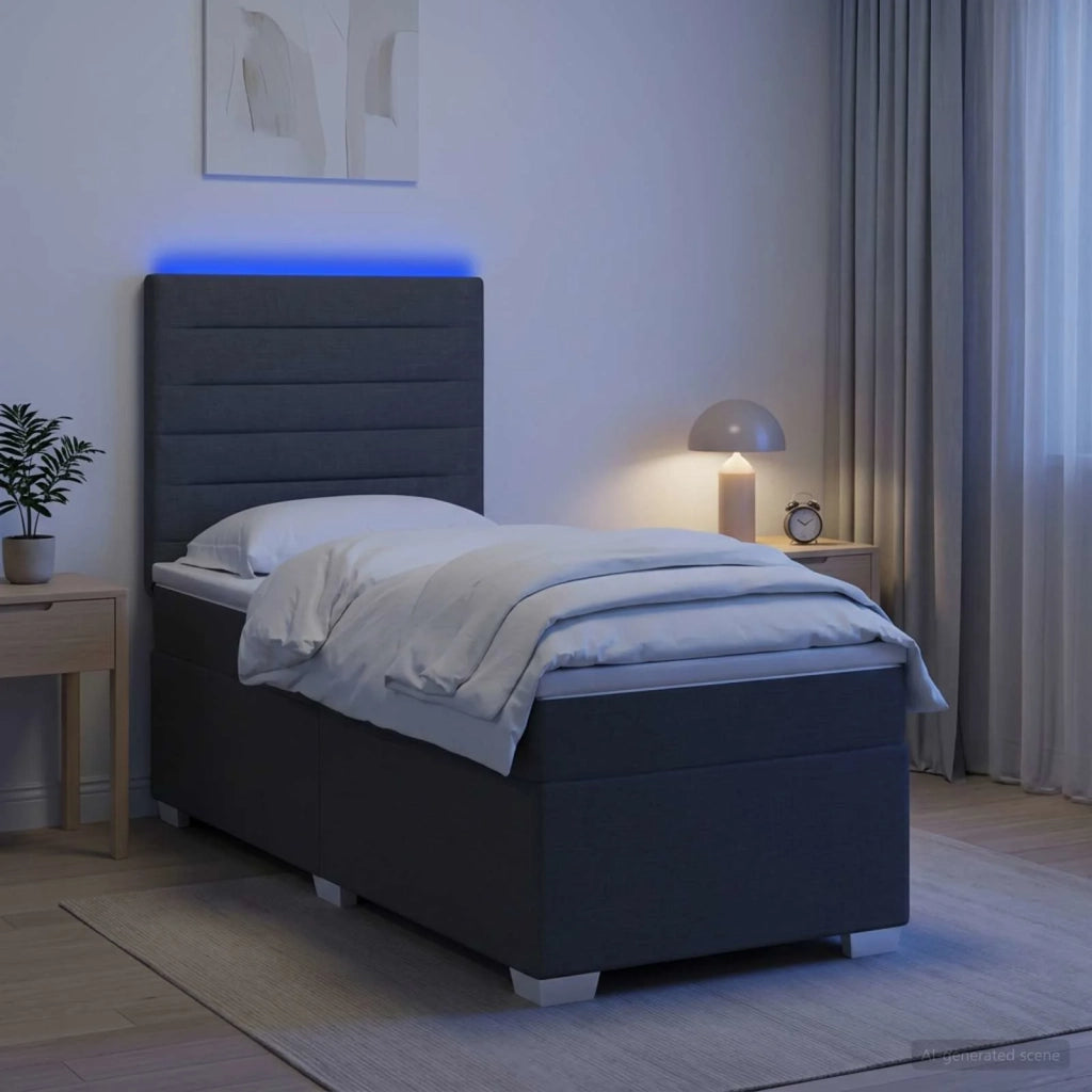 Letto con Box Spring, Materasso e LED Grigio Scuro 90 x 190 cm 3454965