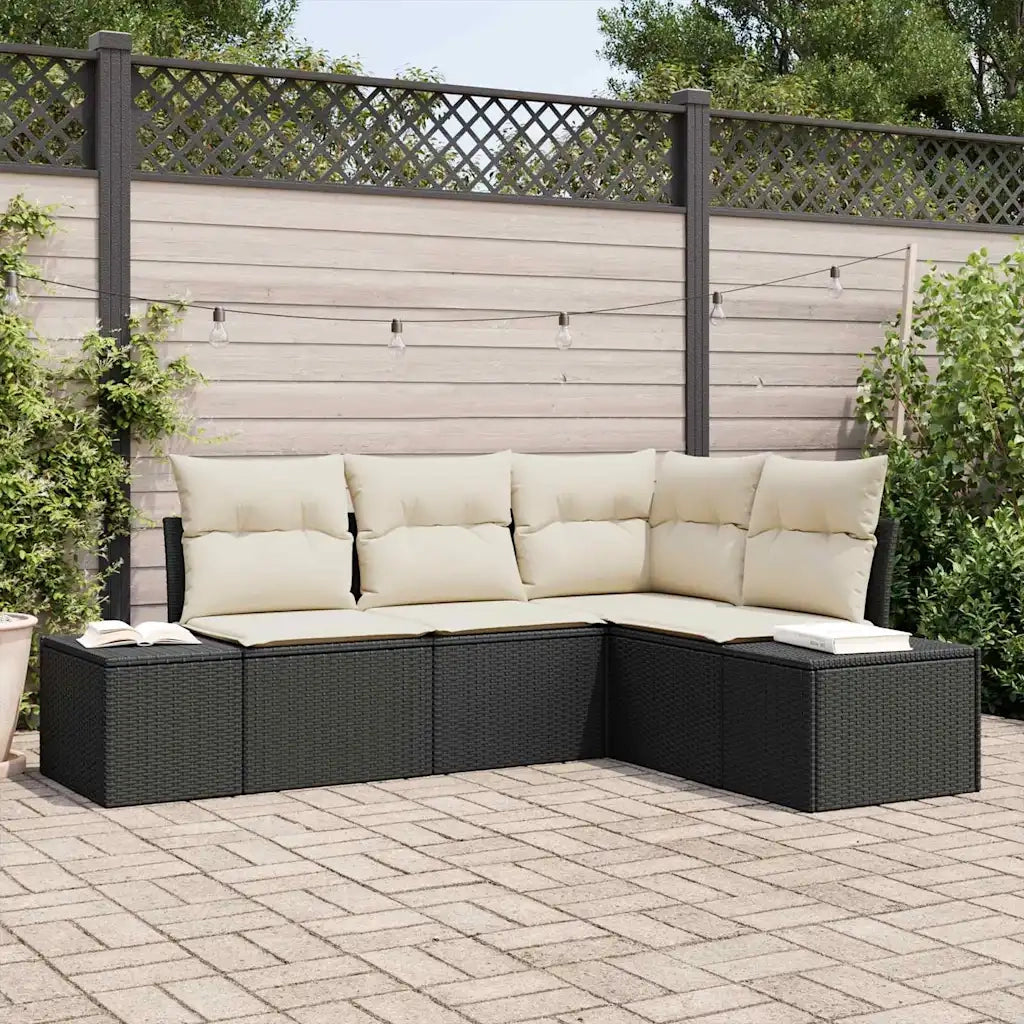 Set Divano da Giardino 4 pcs Nero e Crema polyrattan 3355706