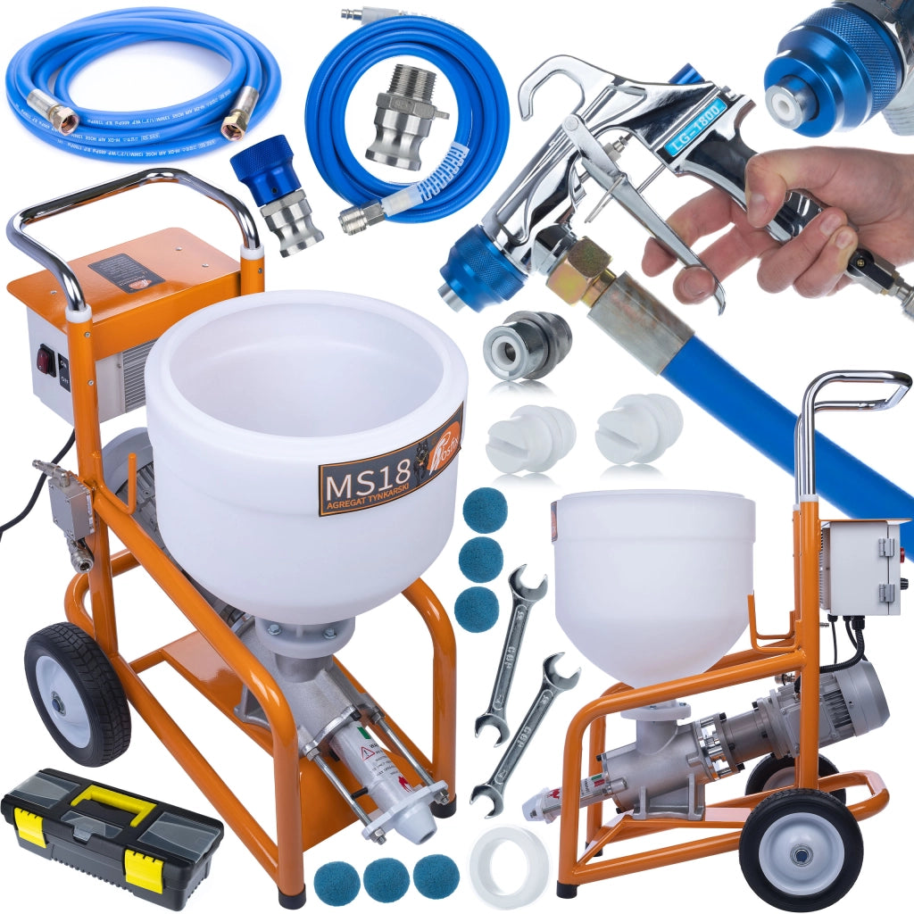 Agitatore per Intonaco MaxStream18 – Motore 1800W, Flusso 12L/Min | Serbatoio 28L, Ruote Senza Camera d'Aria