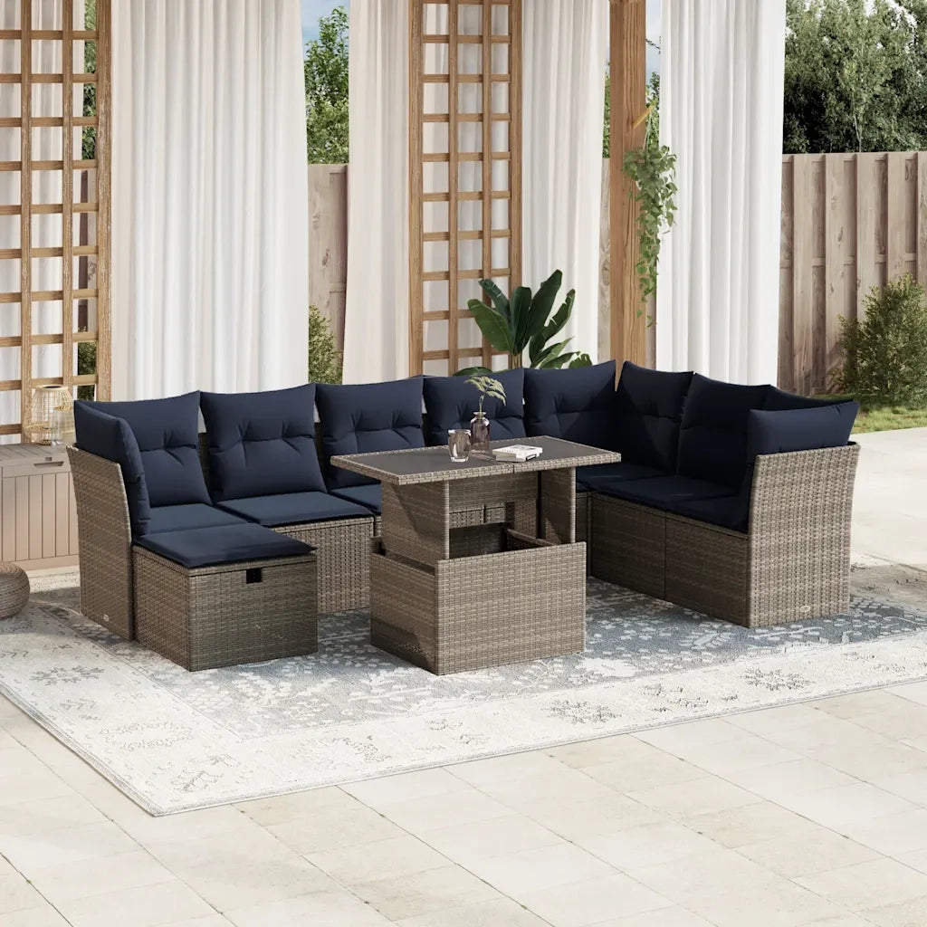 Set Divani da Giardino 9 pz con Cuscini Grigio in Polyrattan 3274711