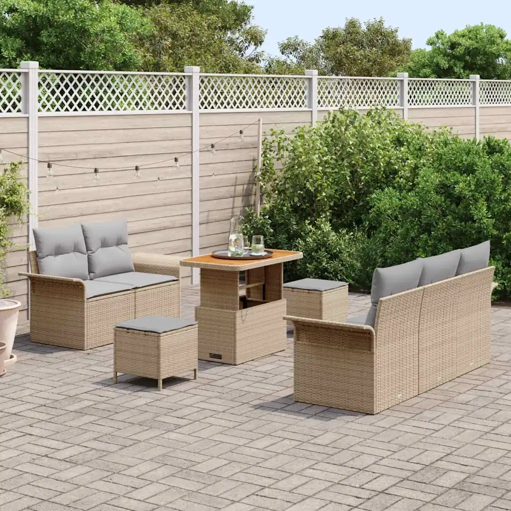 Set Divano da Giardino con cuscino 8 pcs Beige polyrattan