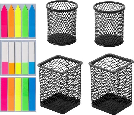 Organizzatore per Pennelli - Cassetti per Ufficio in Metallo Nero - Set da 4 Pezzi