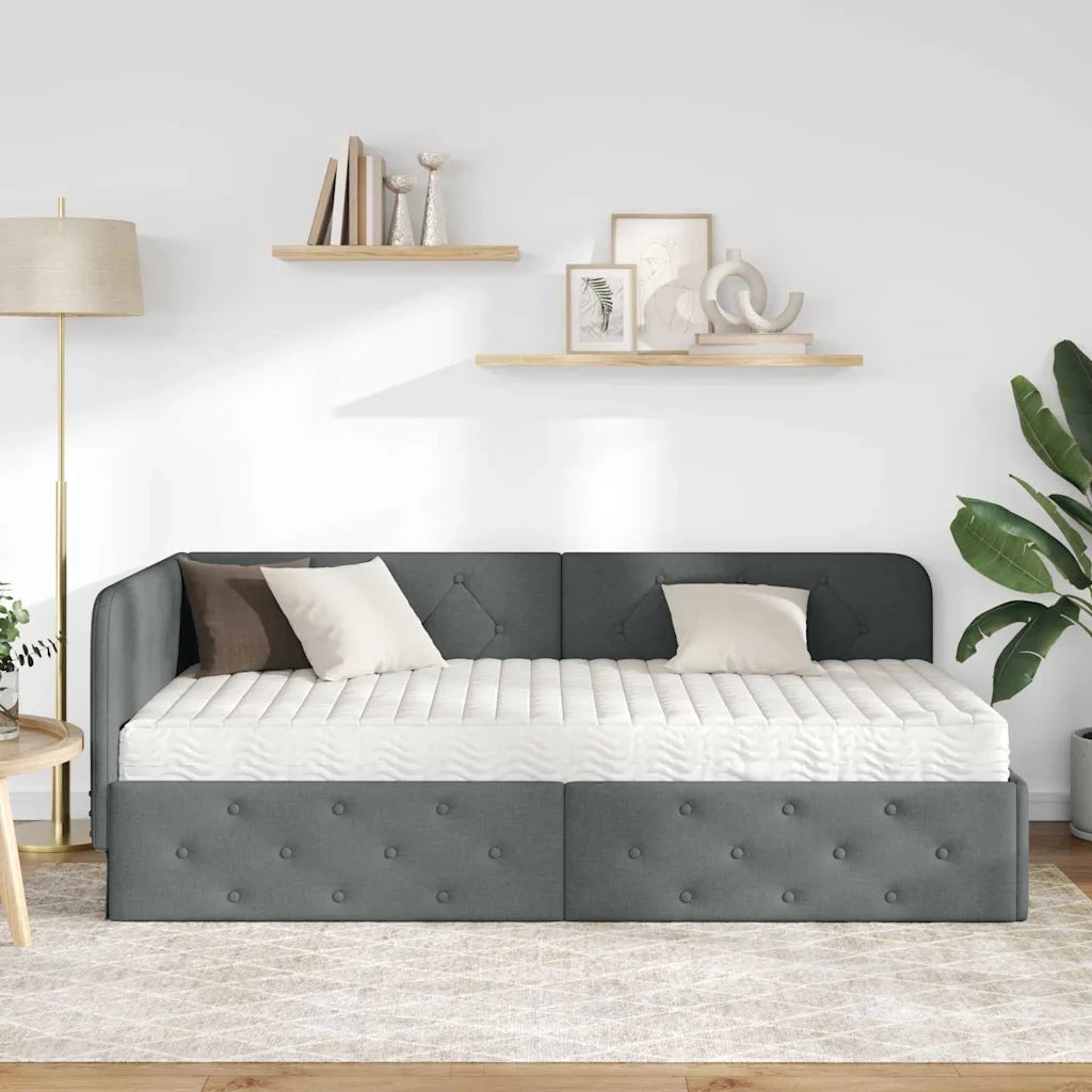 Cornice del letto ad angolo Grigio scuro 100 x 200 cm Tessuto
