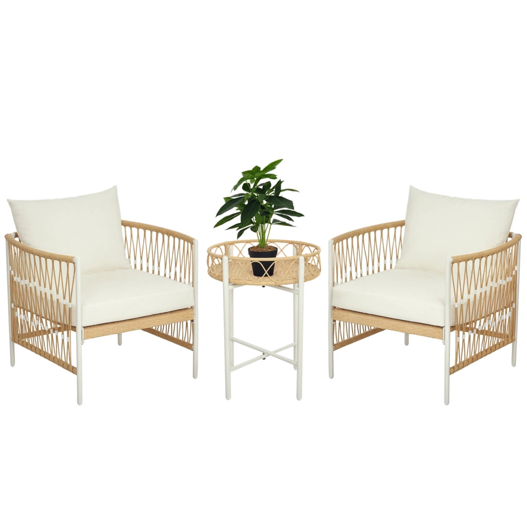 Set da Giardino 3 Pezzi in Rattan con Tavolino e Cuscini ¨C zephmum ¨C Giallo