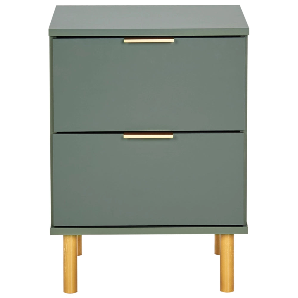 Comodino con  2 cassetti dettagli verde Oro stile moderno retrò