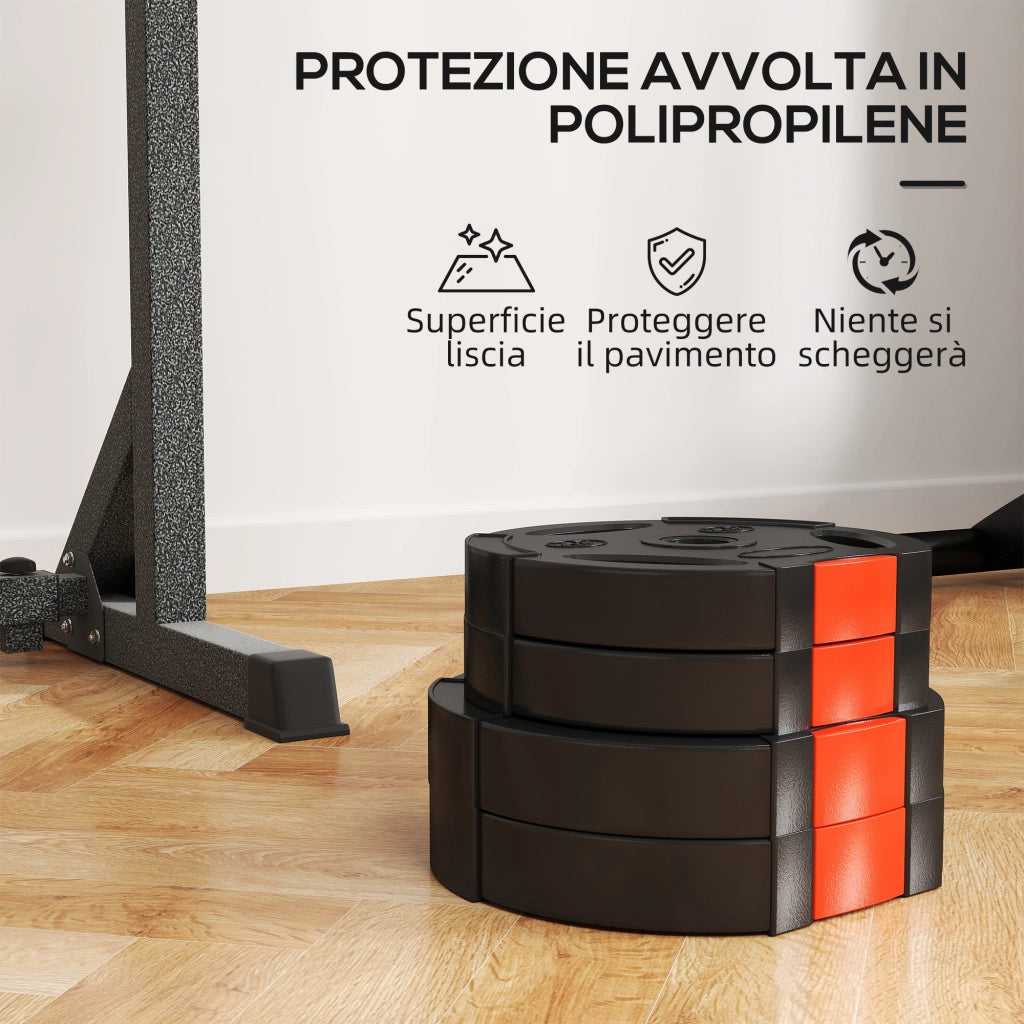 Kit 4 Pesi con 2 Dischi Ø27x4.5 cm da 5 kg e 2 Dischi Ø24x3.5 cm da 2,5 kg in Polipropilene e Sabbia Nero