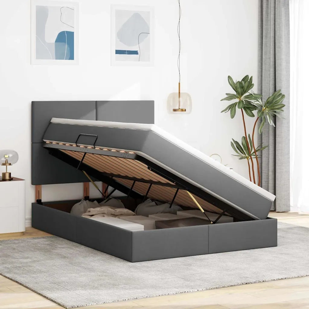 Letto con contenitore e materasso Grigio scuro 140 x 190 cm