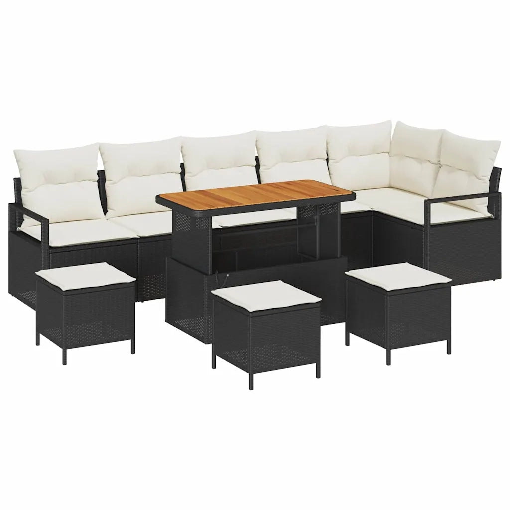 Set Divano da Giardino con cuscino 10 pcs Nero Poly Rattan 3362550