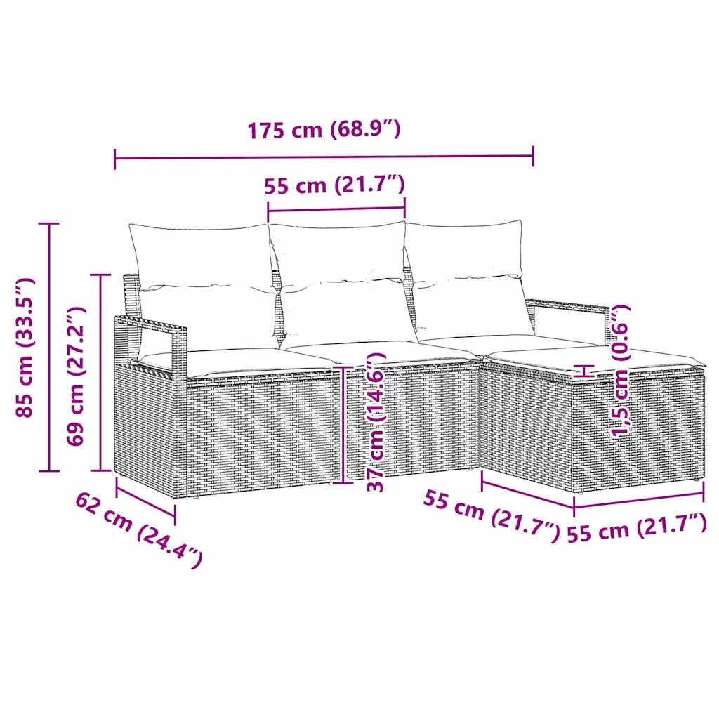 Set Divano da Giardino 4 pz-Sofa da Giardino-Divanetto da esterno Nero Poly Rattan
