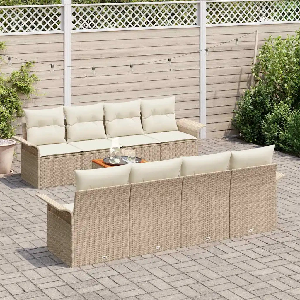 Set Divano da Giardino 9 pcs Beige e Crema polyrattan 3355971