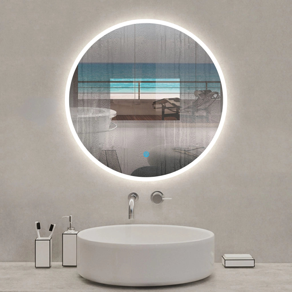 Aica Specchio da bagno rotondo con LED 70 x 70 cm + antiappannamento + interruttore a sfioramento